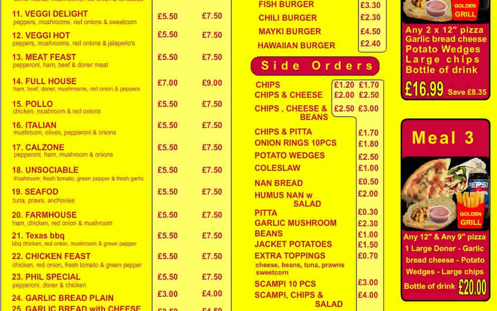 Golden Grill Menu - Kebabs - Burgers - Pizza - No1 in Nottingham UNLIM